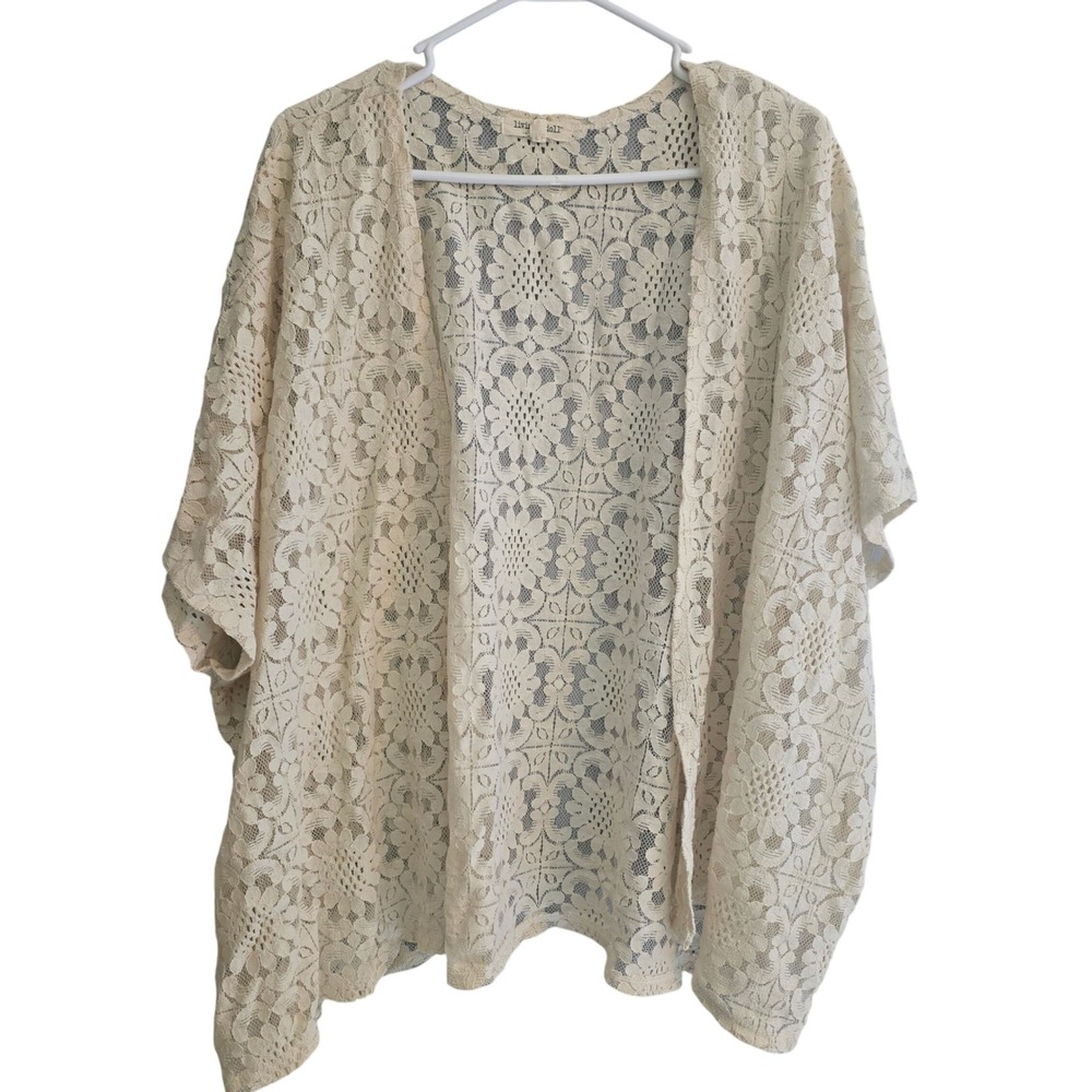Living Doll Los Angeles Cream Floral Lace Kimono Cardigan XL Boho Ivory Wrap